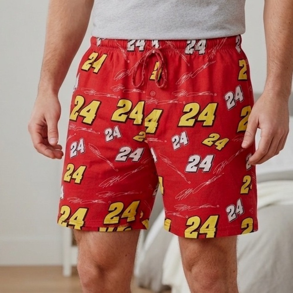 NASCAR Jeff Gordon 24 Pajama Shorts Mens Large Red Signature Print Lounge Cotton